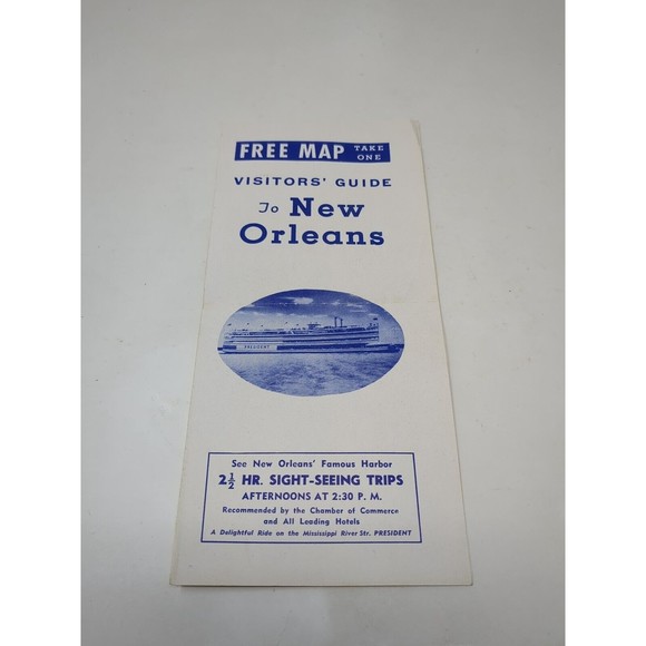 Travel Brochure Visitor Guide New Orleans Steamer President Downtown Map VTG 50s - Picture 3 of 8